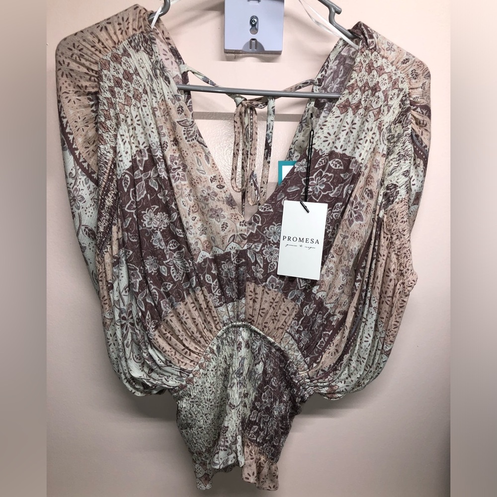 Promesa Patchwork Blouse - Brown and Cream, Light Pinks